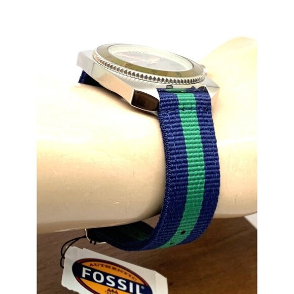 Fossil Mens Watch WB1043 Quartz Green Dial 38mm Stainless Steel Case Nylon Strap - Picture 12 of 14